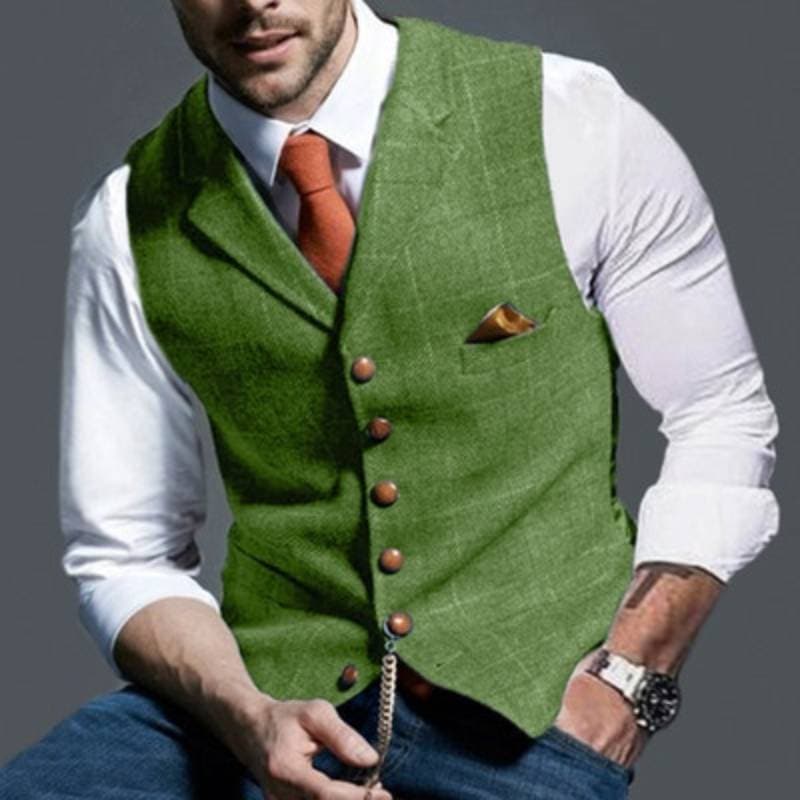 Herrenweste - Einreihig - Ärmellos - Tweedweste - Karierte Weste-Hellgrün-S-Chaps Herrenmode
