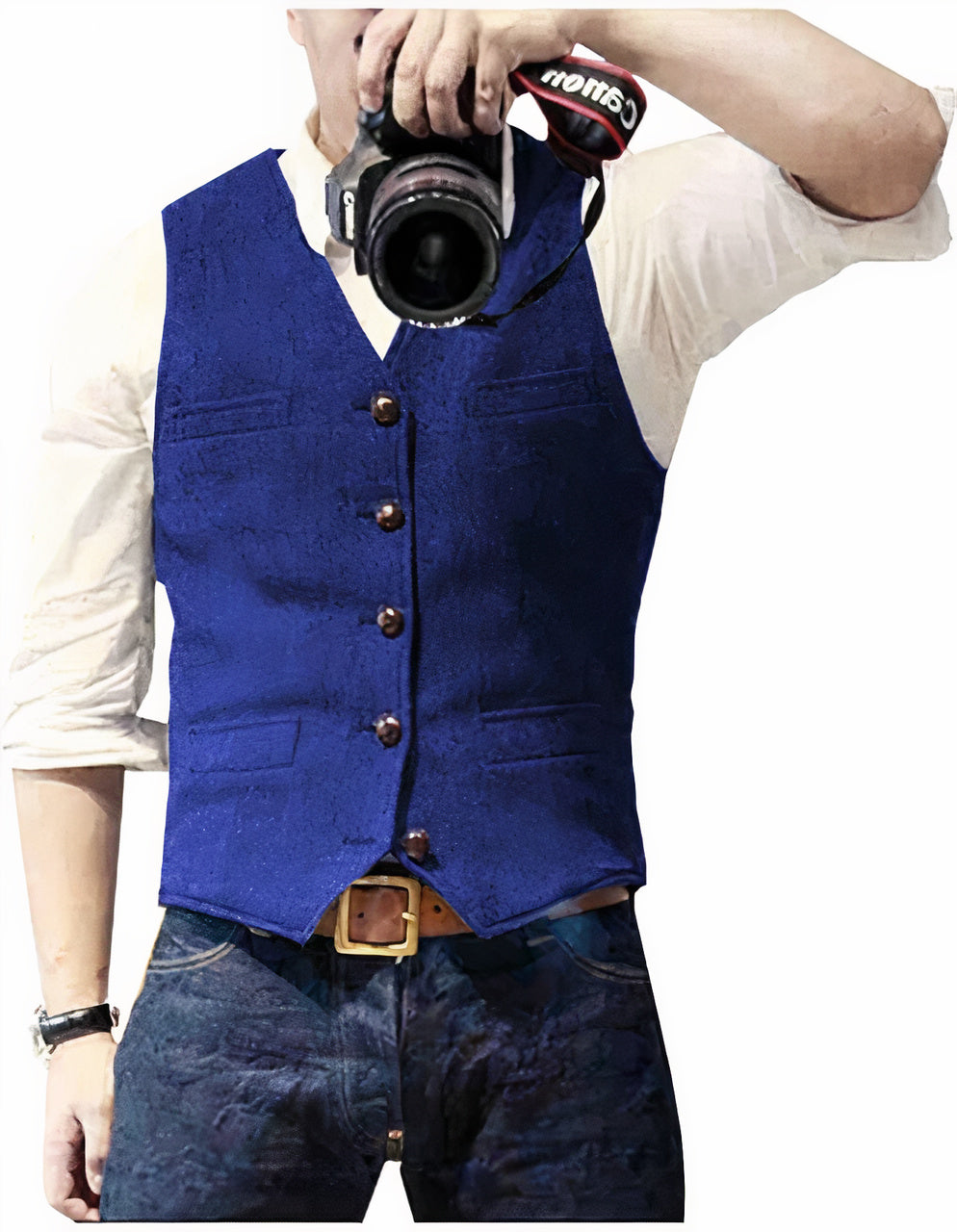Herrenweste | Einreihig | Mode | Ärmellose Weste | Anzugsweste-Blau-XS-Chaps Herrenmode