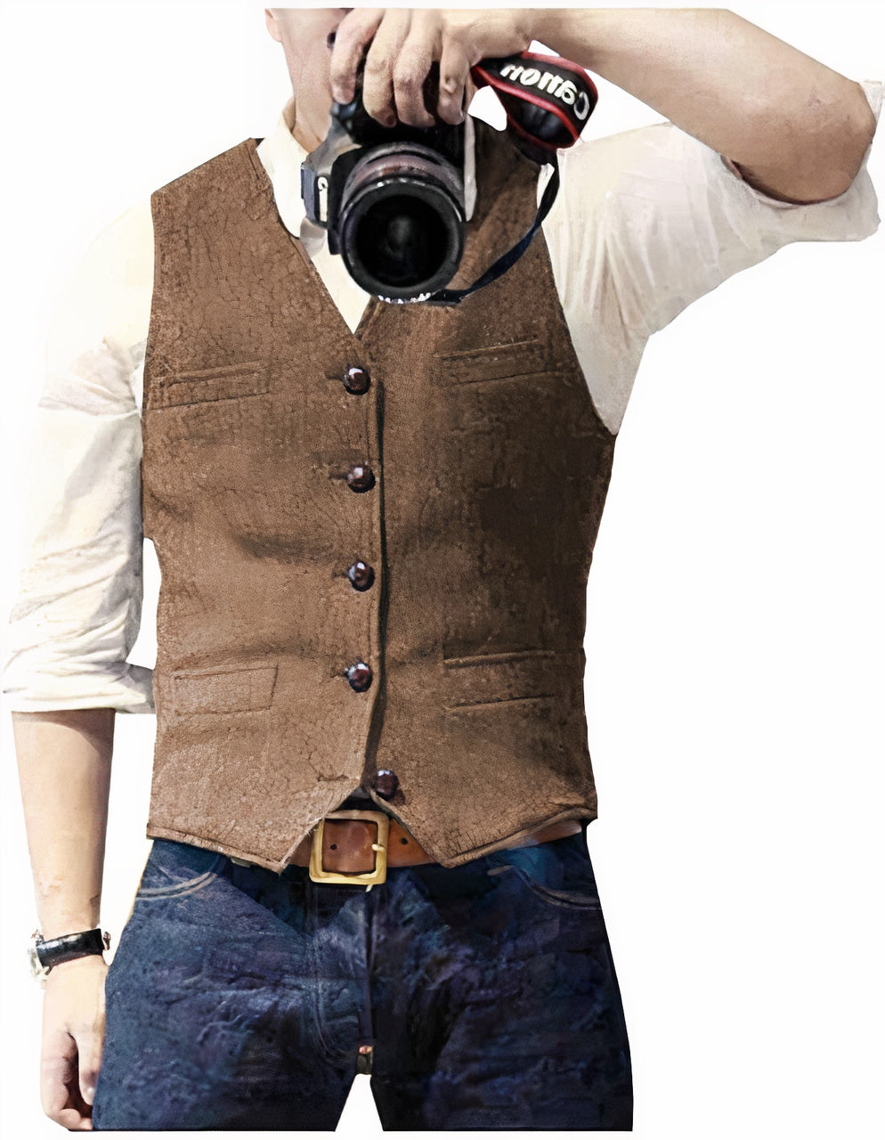 Herrenweste | Einreihig | Mode | Ärmellose Weste | Anzugsweste-Braun-XS-Chaps Herrenmode