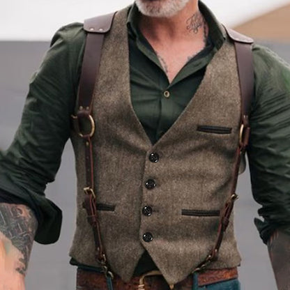 Herrenweste | Vintage | Einreihig | Anzugweste | Herrenweste-Braun-S-Chaps Herrenmode