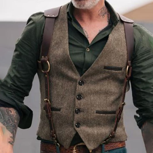 Herrenweste | Vintage | Einreihig | Anzugweste | Herrenweste-Braun-S-Chaps Herrenmode
