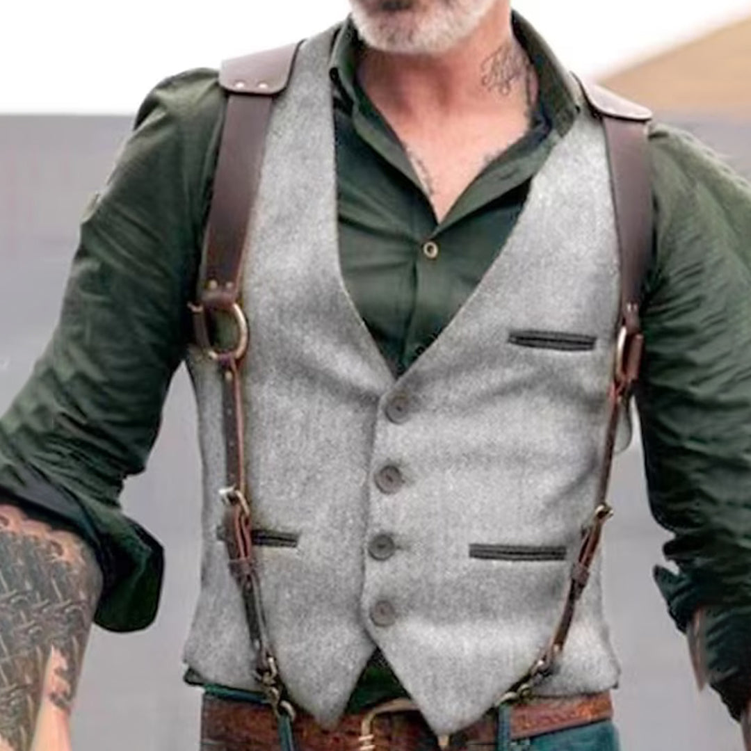 Herrenweste | Vintage | Einreihig | Anzugweste | Herrenweste-Hellgrau-S-Chaps Herrenmode