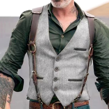 Herrenweste | Vintage | Einreihig | Anzugweste | Herrenweste-Hellgrau-S-Chaps Herrenmode
