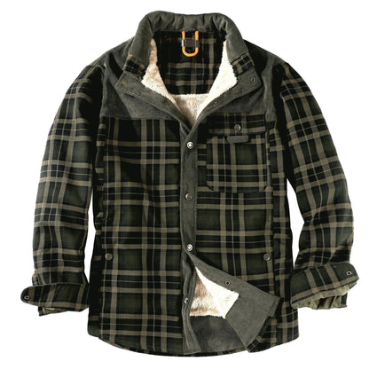 Holzfällerhemd für Herren | Karo | mit Knöpfen | Fleece-Holzfällerjacke | Holzfällerjacke-Armeegrün-S-Chaps Herrenmode