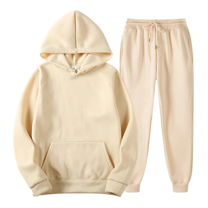 Hoodie Jogger Set - Kordelzug - Zweiteilig - Sweatsuit - Herrenbekleidung-Beige-S-Chaps Herrenmode