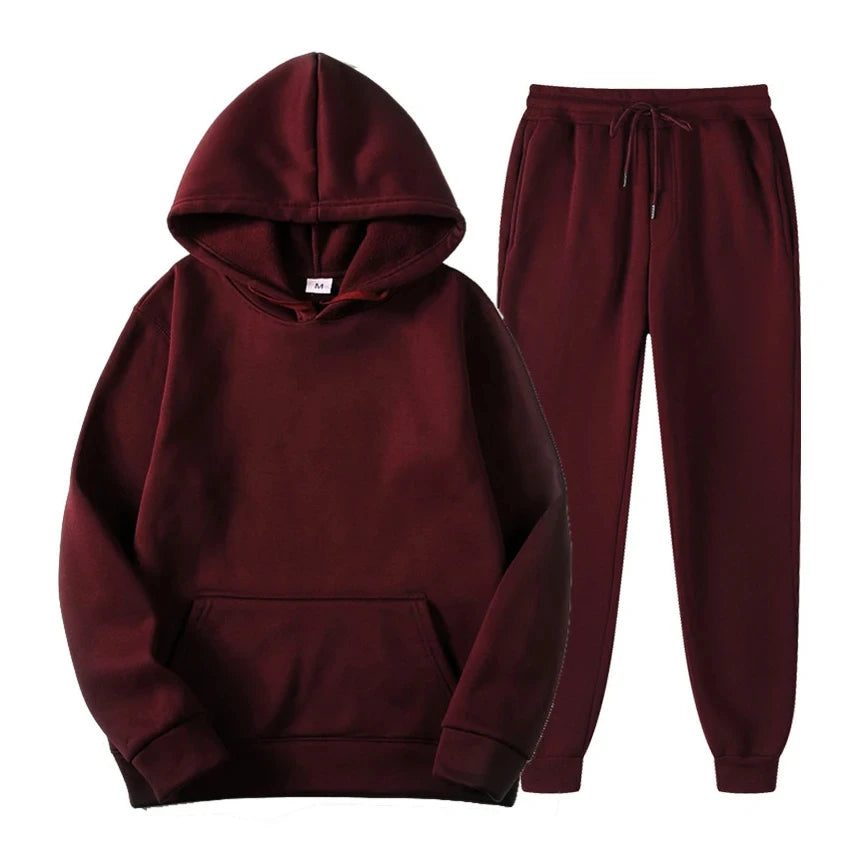 Hoodie Jogger Set - Kordelzug - Zweiteilig - Sweatsuit - Herrenbekleidung-Burgunderrot-S-Chaps Herrenmode