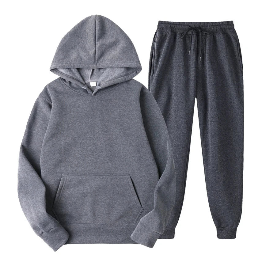Hoodie Jogger Set - Kordelzug - Zweiteilig - Sweatsuit - Herrenbekleidung-Dunkelgrau-S-Chaps Herrenmode