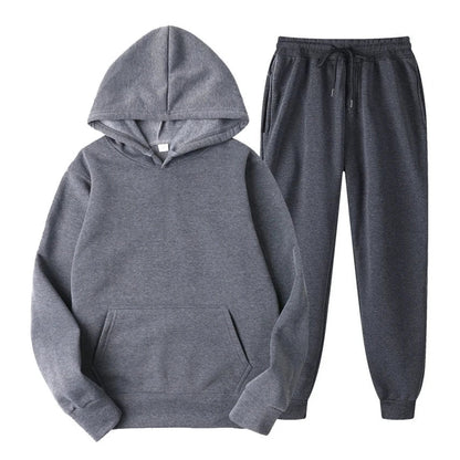 Hoodie Jogger Set - Kordelzug - Zweiteilig - Sweatsuit - Herrenbekleidung-Dunkelgrau-S-Chaps Herrenmode