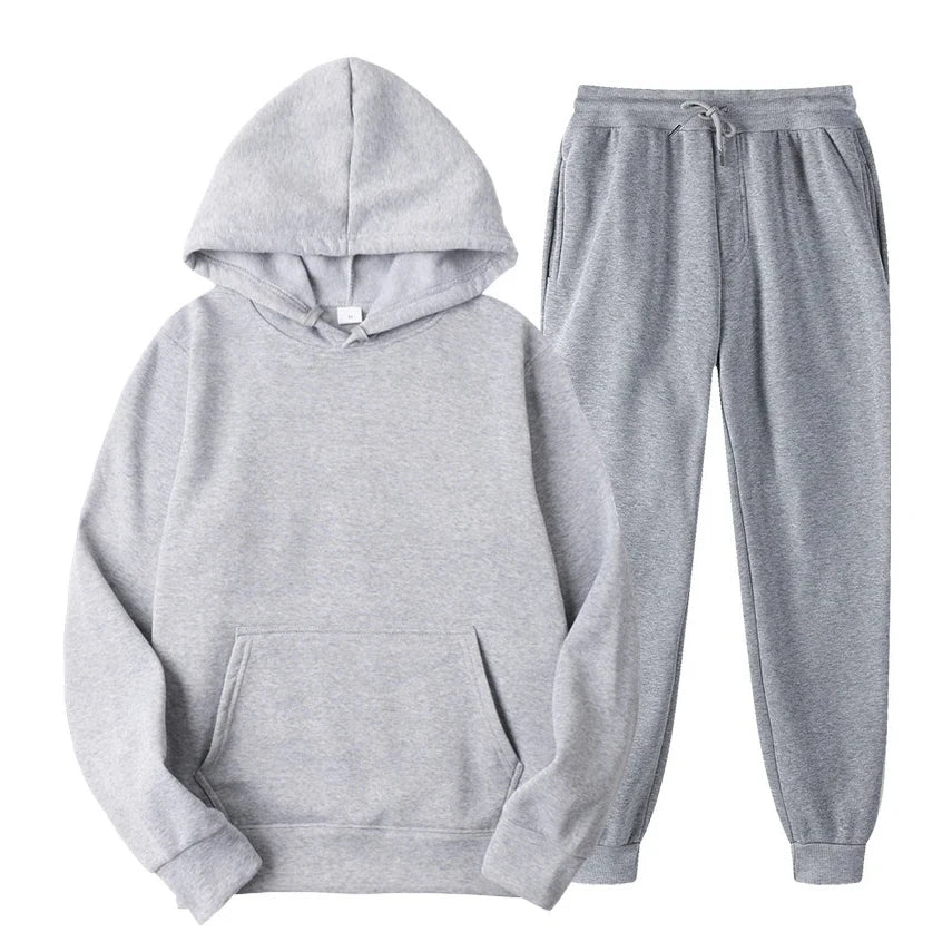 Hoodie Jogger Set - Kordelzug - Zweiteilig - Sweatsuit - Herrenbekleidung-Grau-S-Chaps Herrenmode