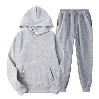 Hoodie Jogger Set - Kordelzug - Zweiteilig - Sweatsuit - Herrenbekleidung-Grau-S-Chaps Herrenmode