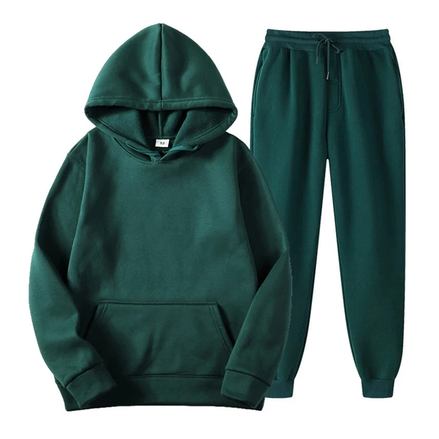 Hoodie Jogger Set - Kordelzug - Zweiteilig - Sweatsuit - Herrenbekleidung-Grün-S-Chaps Herrenmode