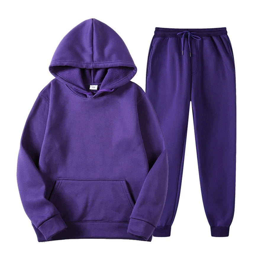 Hoodie Jogger Set - Kordelzug - Zweiteilig - Sweatsuit - Herrenbekleidung-Lila-S-Chaps Herrenmode