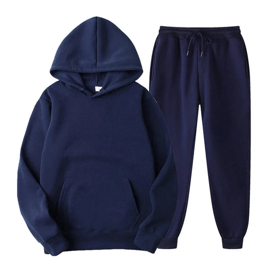 Hoodie Jogger Set - Kordelzug - Zweiteilig - Sweatsuit - Herrenbekleidung-Marineblau-S-Chaps Herrenmode