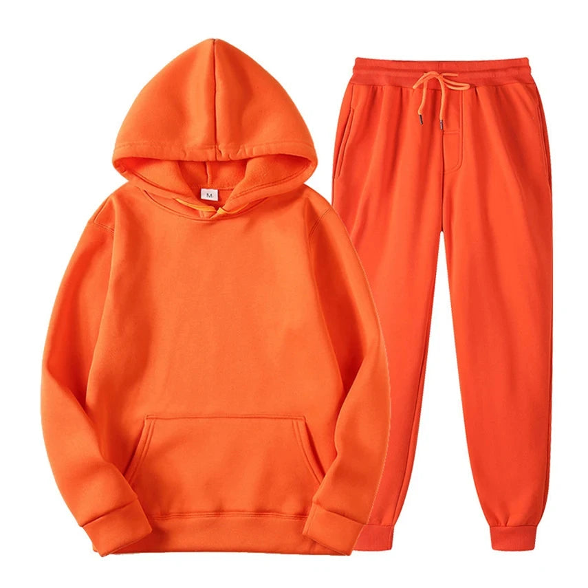 Hoodie Jogger Set - Kordelzug - Zweiteilig - Sweatsuit - Herrenbekleidung-Orange-S-Chaps Herrenmode
