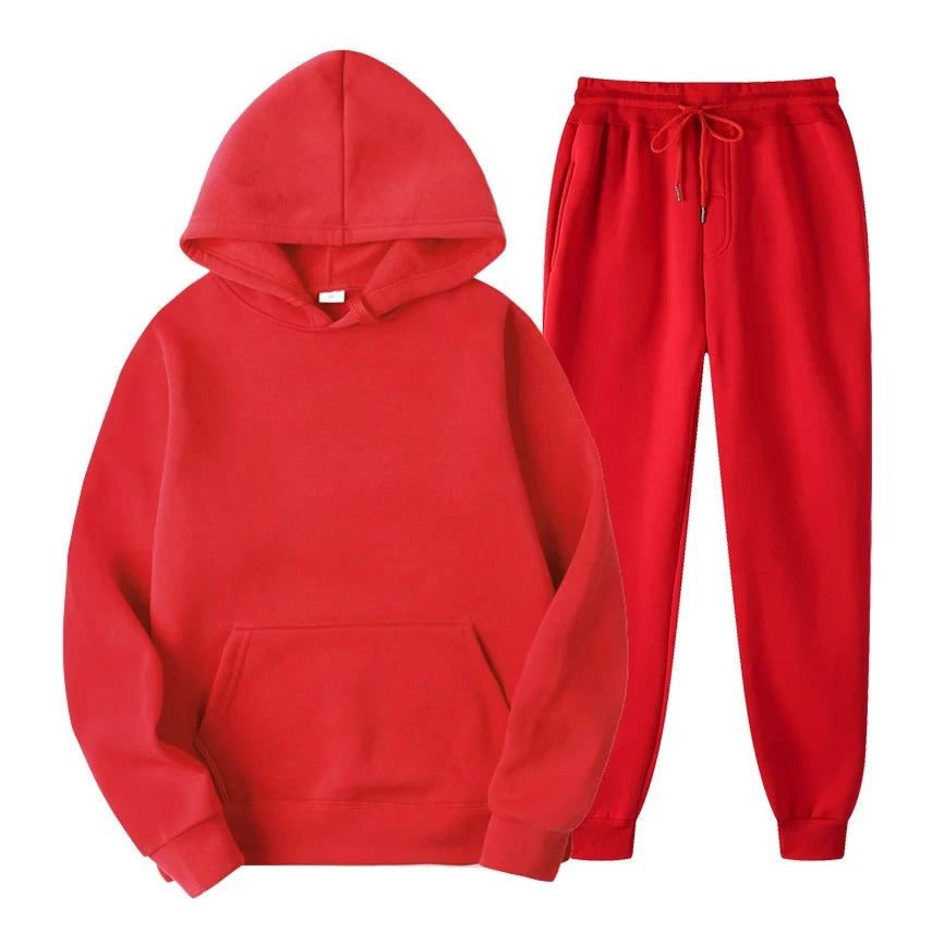 Hoodie Jogger Set - Kordelzug - Zweiteilig - Sweatsuit - Herrenbekleidung-Rot-S-Chaps Herrenmode