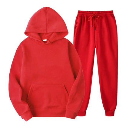 Hoodie Jogger Set - Kordelzug - Zweiteilig - Sweatsuit - Herrenbekleidung-Rot-S-Chaps Herrenmode