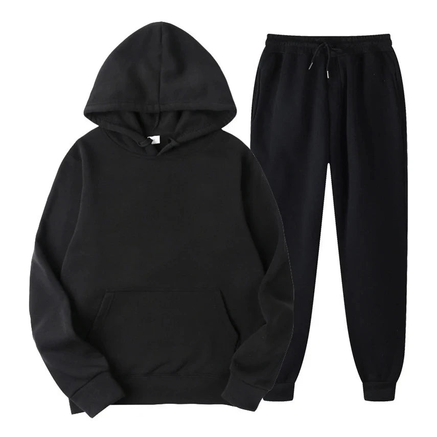 Hoodie Jogger Set - Kordelzug - Zweiteilig - Sweatsuit - Herrenbekleidung-Schwarz-S-Chaps Herrenmode