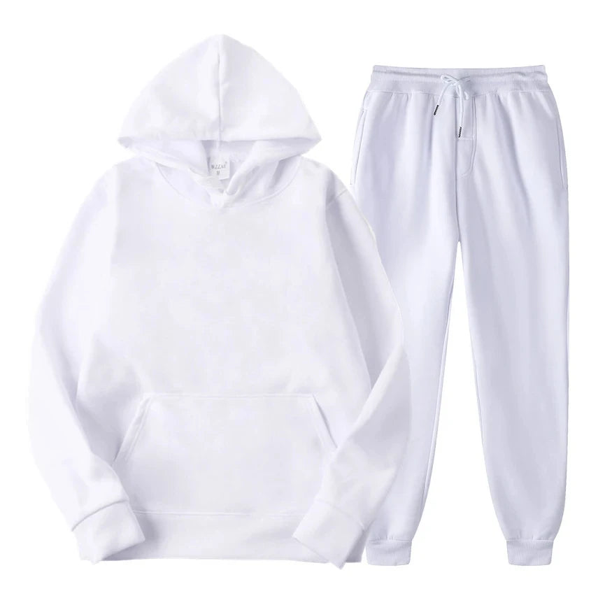 Hoodie Jogger Set - Kordelzug - Zweiteilig - Sweatsuit - Herrenbekleidung-Weiß-S-Chaps Herrenmode
