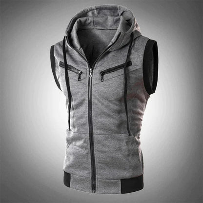 Hoodie Vest - Herren Casual Hooded Sleeveless Zip-Up Vest-Dunkelgrau-S-Chaps Herrenmode