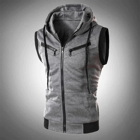 Hoodie Vest - Herren Casual Hooded Sleeveless Zip-Up Vest-Dunkelgrau-S-Chaps Herrenmode