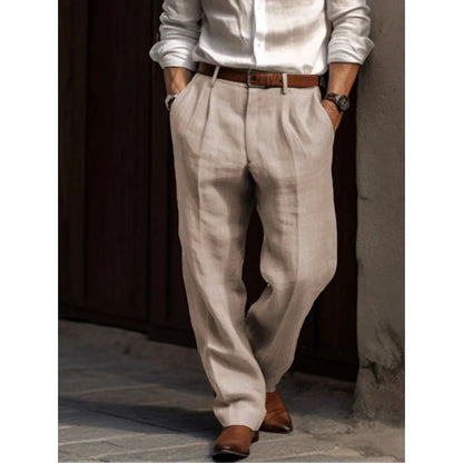 Hosen für Herren | Leicht | Lockere Passform | Leinenhosen | Schlabberhosen-Beige-S-Chaps Herrenmode