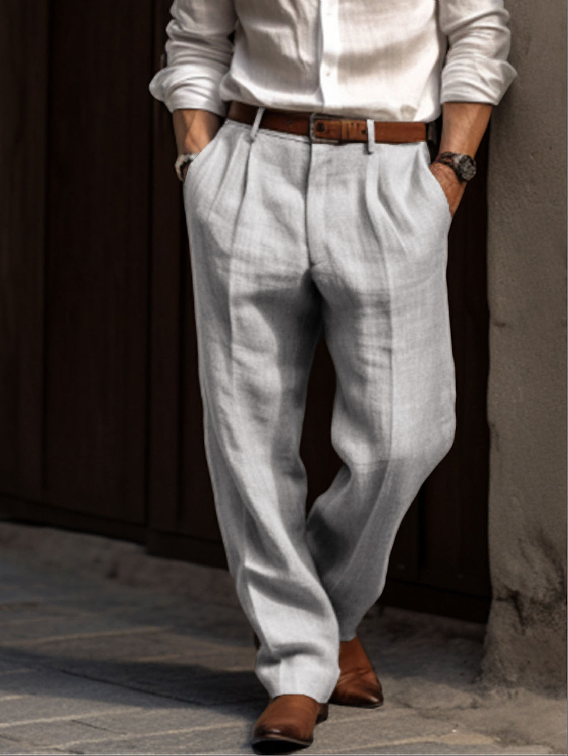 Hosen für Herren | Leicht | Lockere Passform | Leinenhosen | Schlabberhosen-Grau-S-Chaps Herrenmode