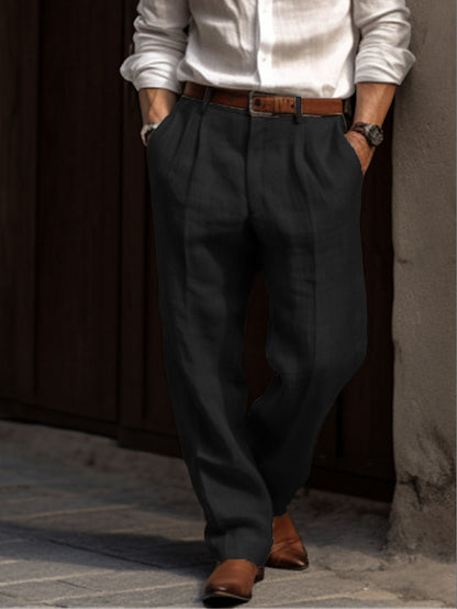 Hosen für Herren | Leicht | Lockere Passform | Leinenhosen | Schlabberhosen-Schwarz-S-Chaps Herrenmode