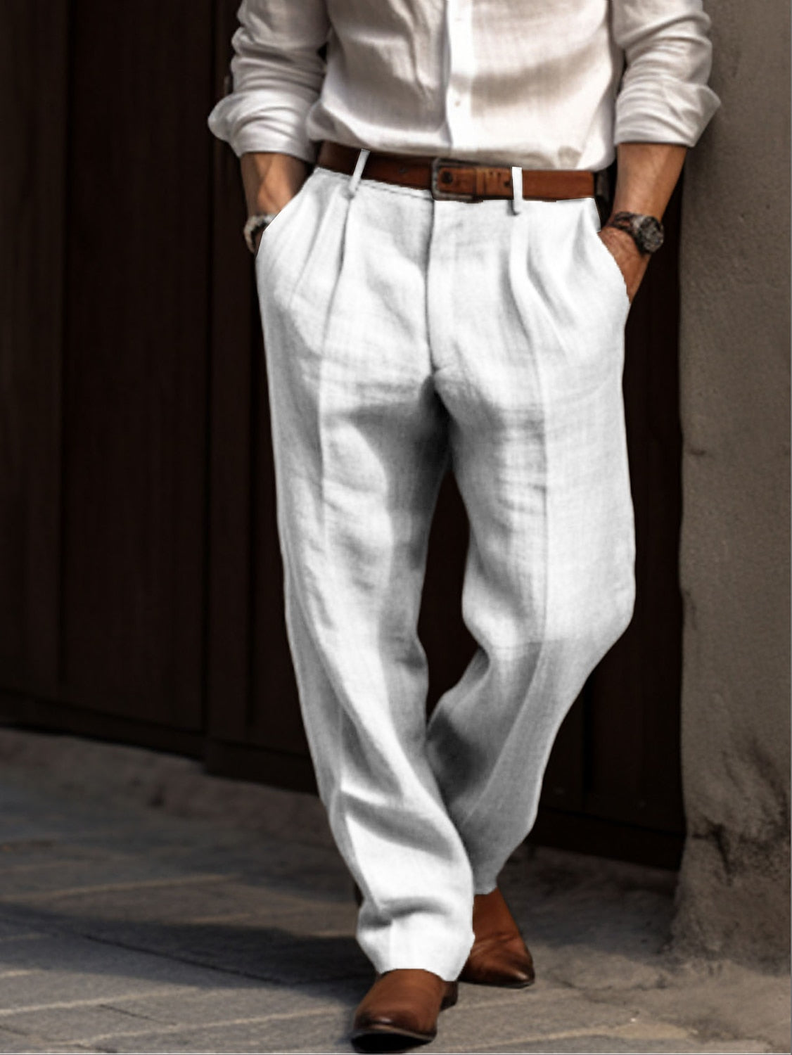 Hosen für Herren | Leicht | Lockere Passform | Leinenhosen | Schlabberhosen-Weiß-S-Chaps Herrenmode