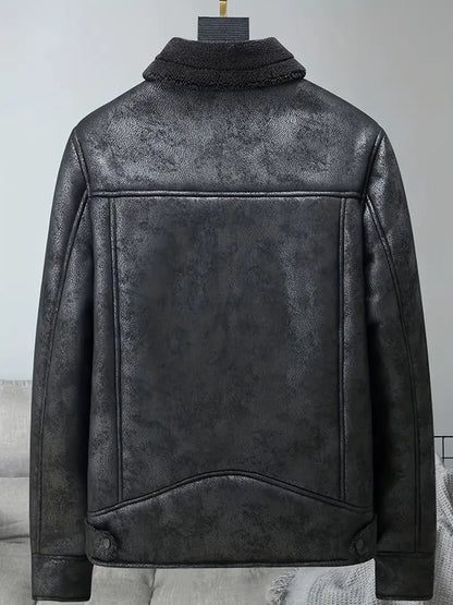 Idris Kunstlederjacke | Fleecegefütterte Winterjacke für Männer-Chaps Herrenmode