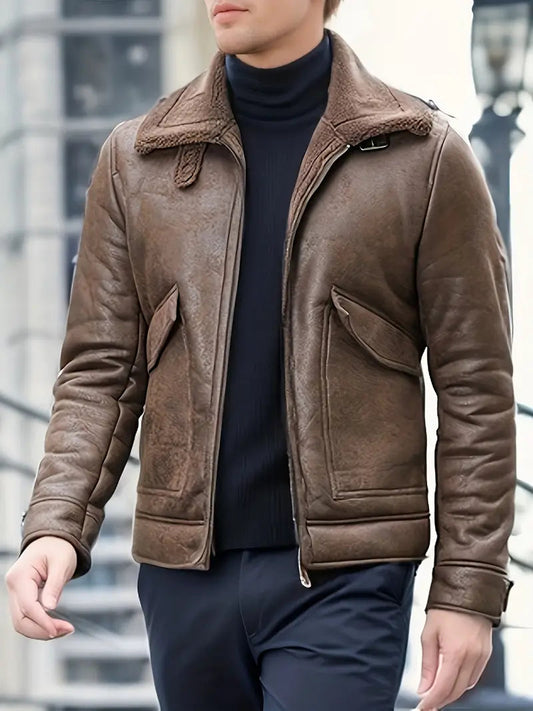 Idris Kunstlederjacke | Fleecegefütterte Winterjacke für Männer-Chaps Herrenmode