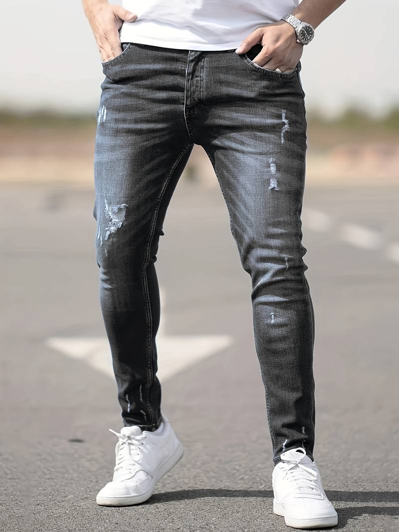 Jeans - Herren Zerrissen Dehnen chlank Passform Jeans-Chaps Herrenmode