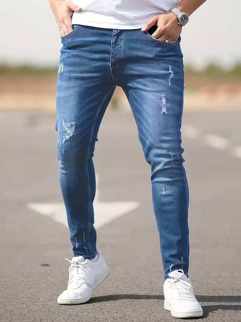 Jeans - Herren Zerrissen Dehnen chlank Passform Jeans-Chaps Herrenmode