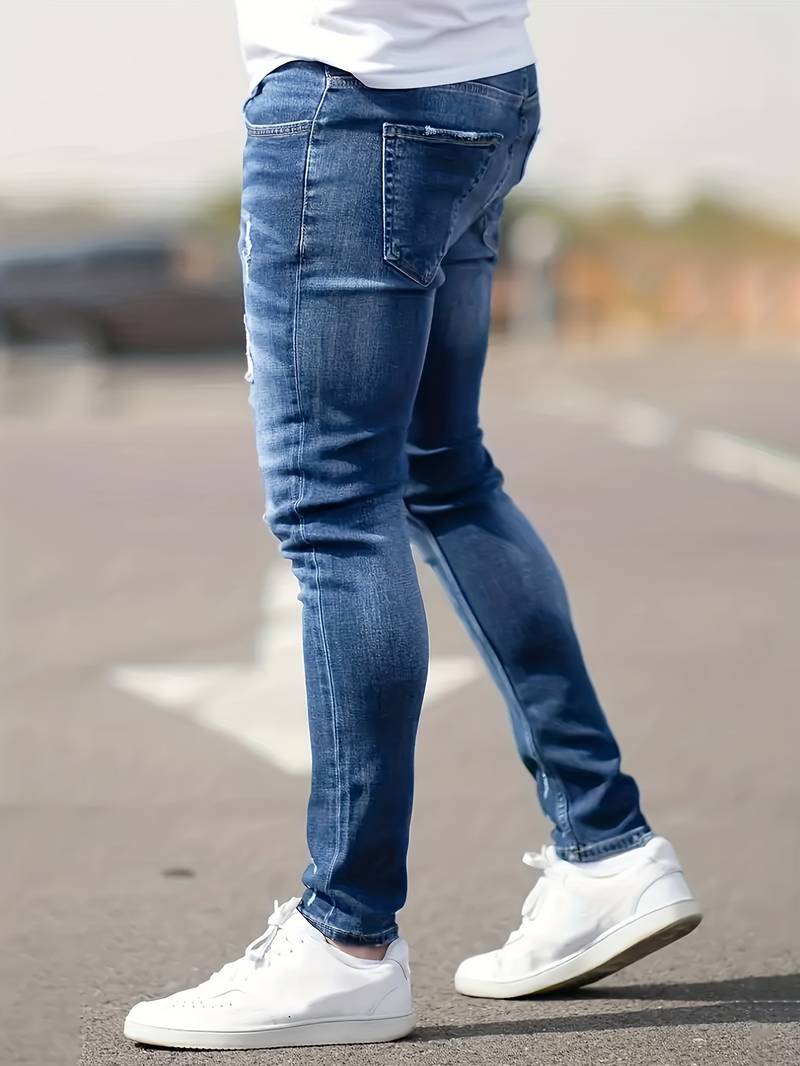 Jeans - Herren Zerrissen Dehnen chlank Passform Jeans-Chaps Herrenmode