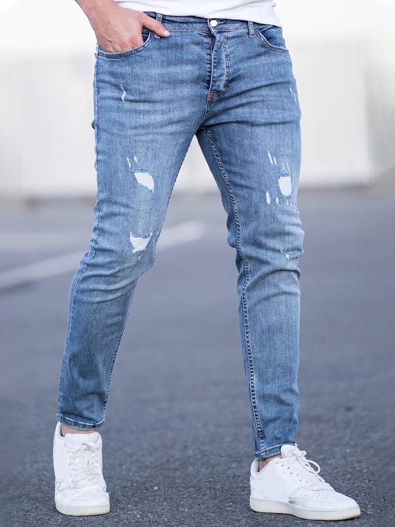 Jeans - Herren Zerrissen Dehnen chlank Passform Jeans-Chaps Herrenmode