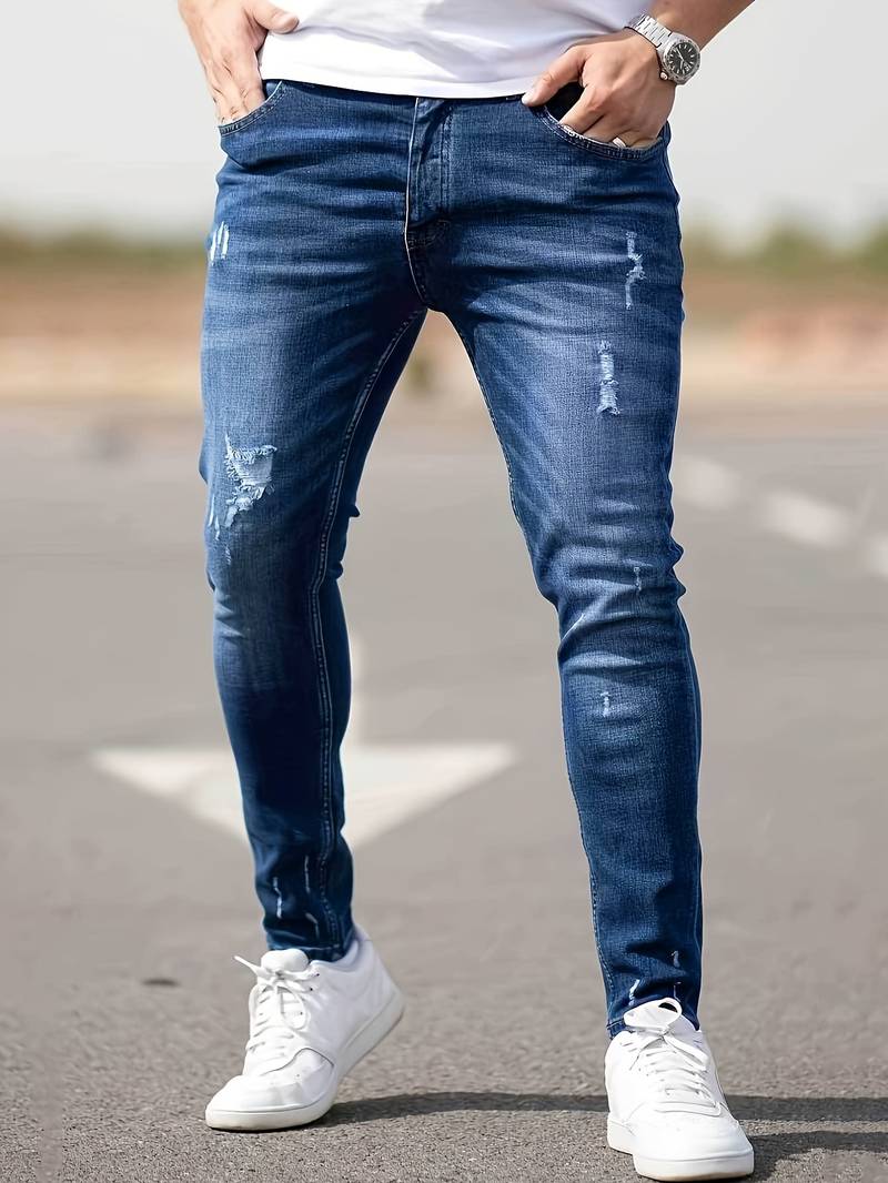 Jeans - Herren Zerrissen Dehnen chlank Passform Jeans-Chaps Herrenmode