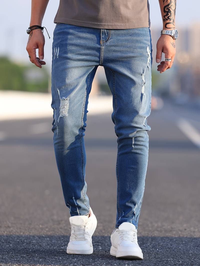 Jeans - Herren Zerrissen Dehnen chlank Passform Jeans-Chaps Herrenmode