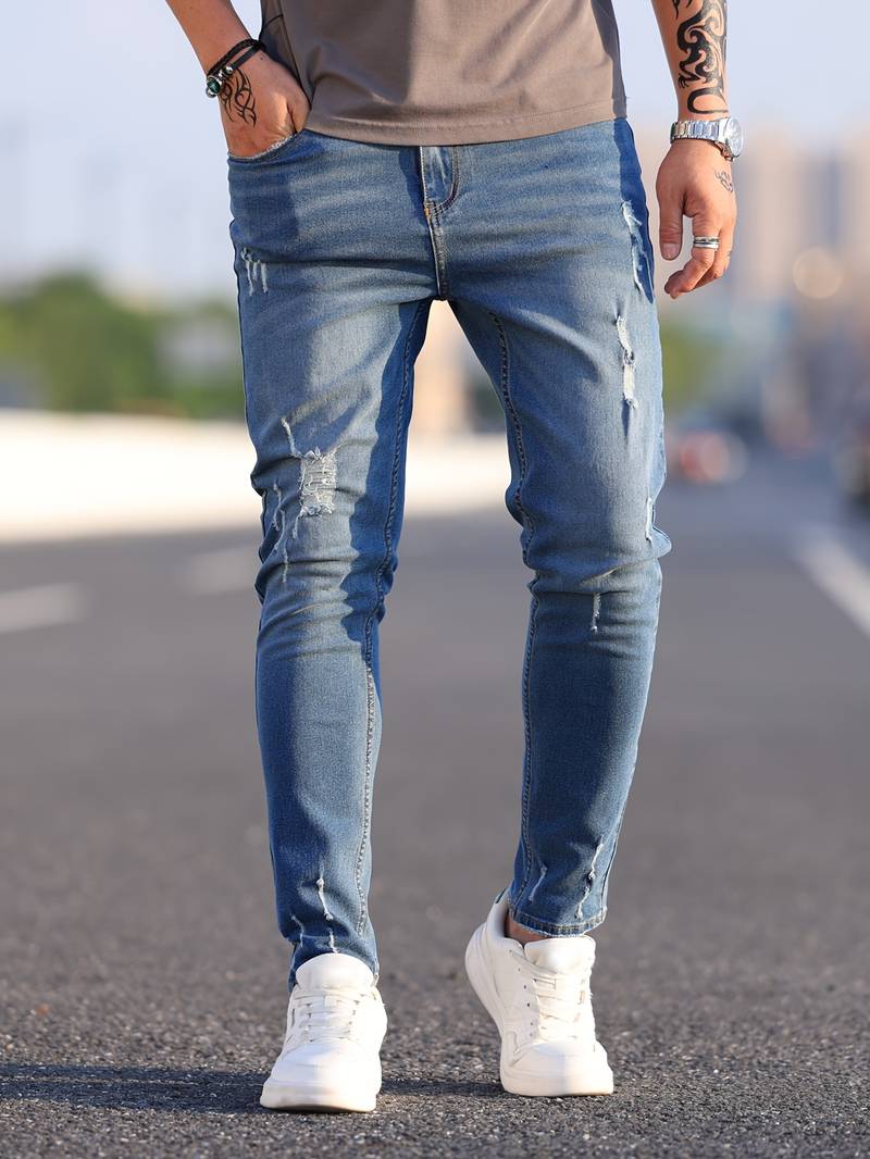 Jeans - Herren Zerrissen Dehnen chlank Passform Jeans-Chaps Herrenmode