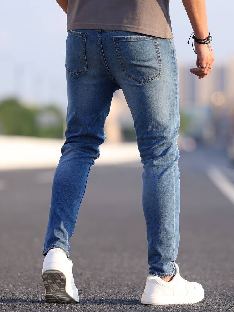 Jeans - Herren Zerrissen Dehnen chlank Passform Jeans-Chaps Herrenmode