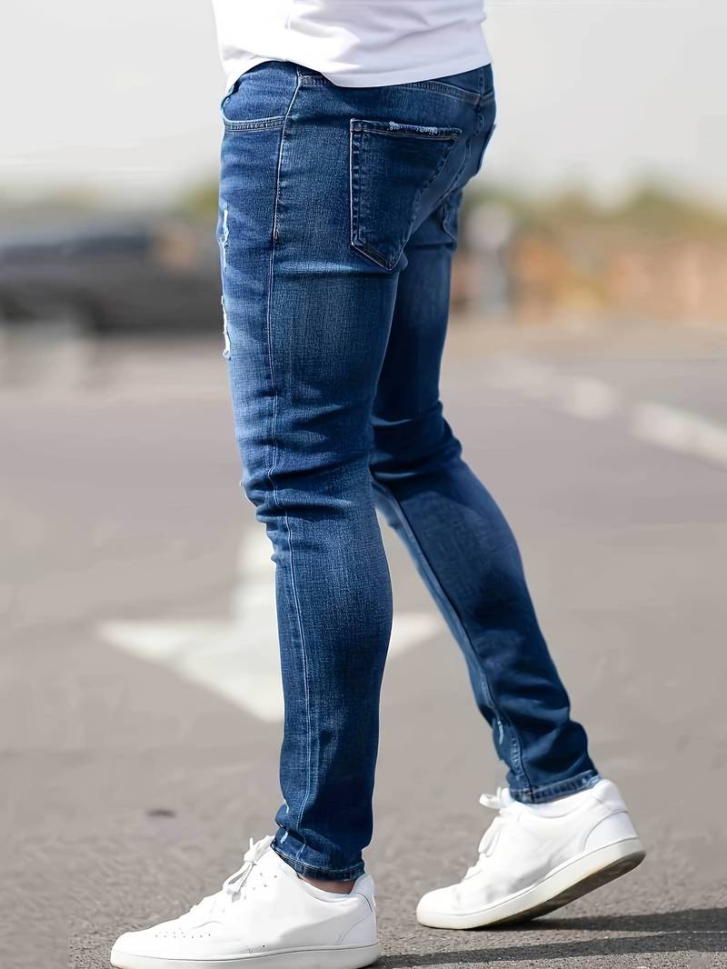 Jeans - Herren Zerrissen Dehnen chlank Passform Jeans-Chaps Herrenmode
