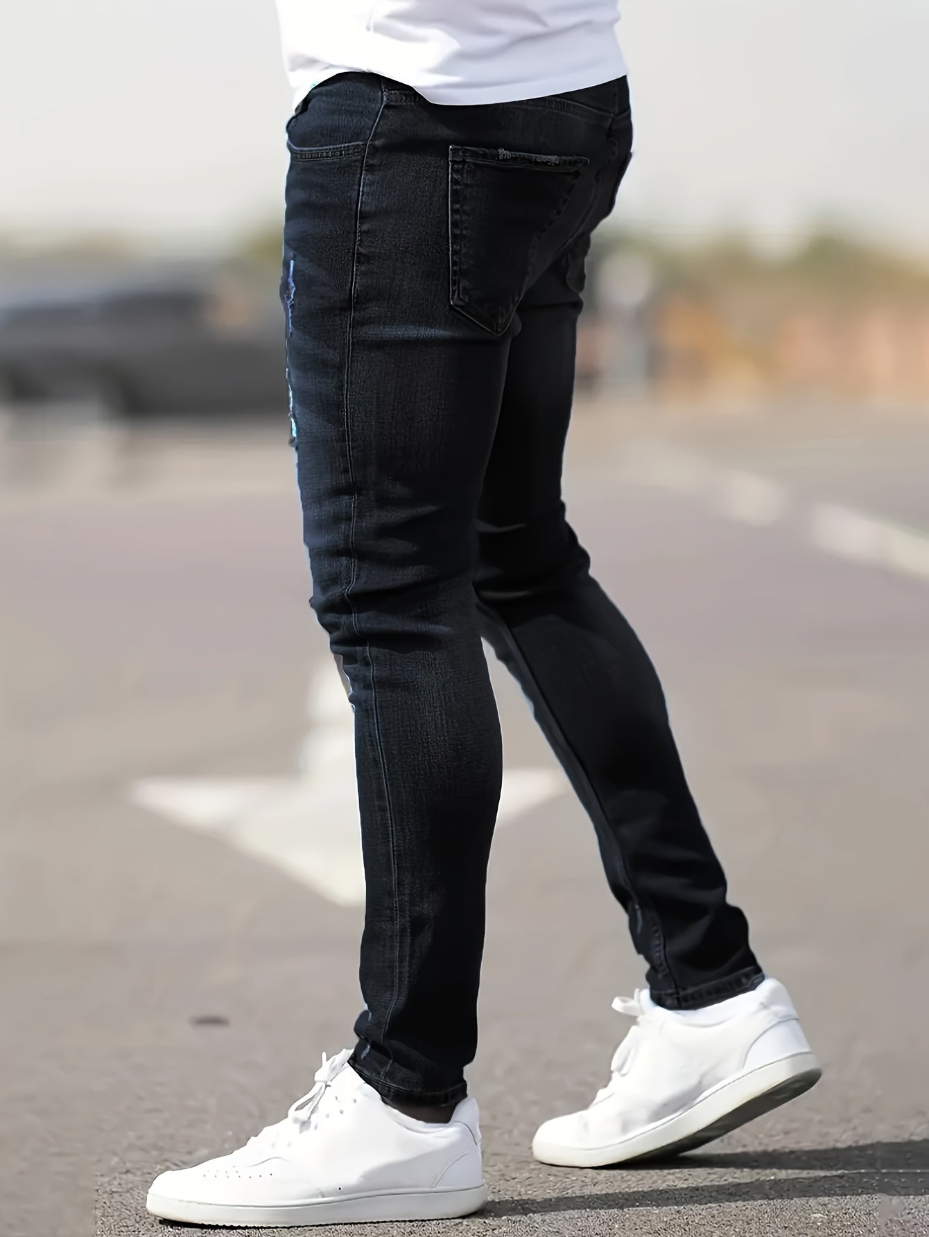Jeans - Herren Zerrissen Dehnen chlank Passform Jeans-Chaps Herrenmode