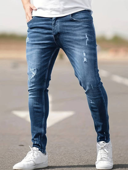 Jeans - Herren Zerrissen Dehnen chlank Passform Jeans-Hellblau-XS-Chaps Herrenmode
