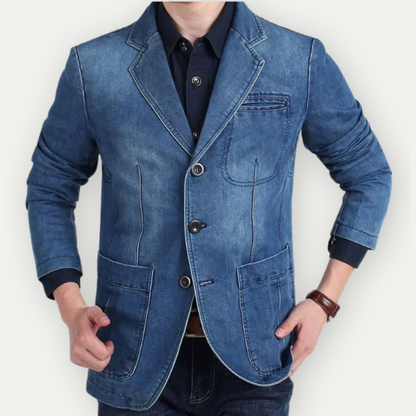 Jeansblazer – schmale Passform – mit Knöpfen – Blazerjacke – Herrenblazer-Blau-M-Chaps Herrenmode