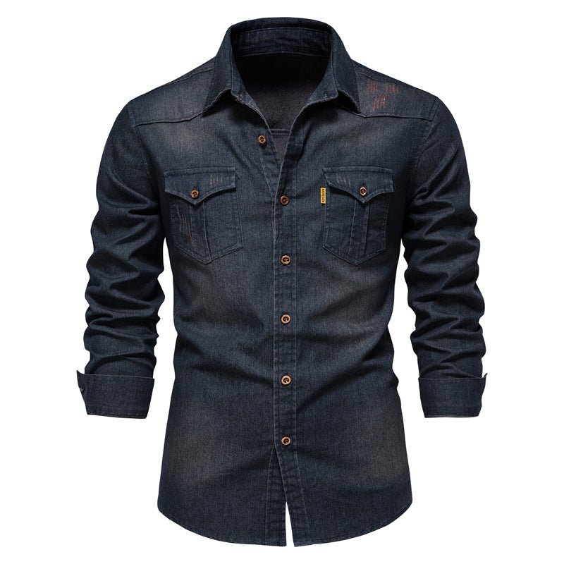 Jeanshemd | Langarm | Schmaler Schnitt | Hemd mit Knöpfen | Herrenhemd-Marineblau-S-Chaps Herrenmode
