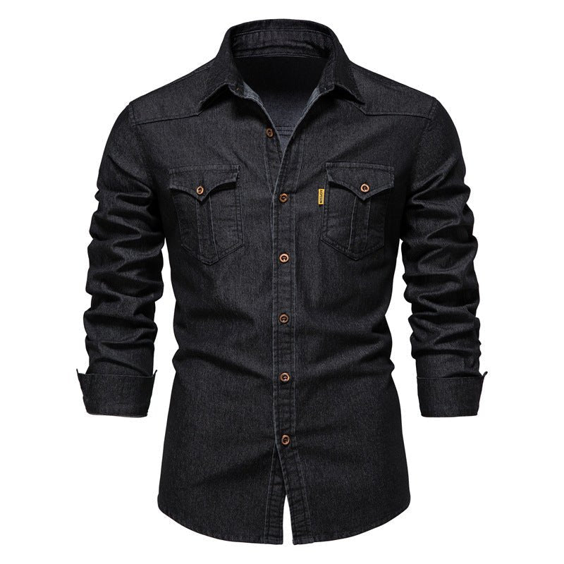 Jeanshemd | Langarm | Schmaler Schnitt | Hemd mit Knöpfen | Herrenhemd-Schwarz-S-Chaps Herrenmode