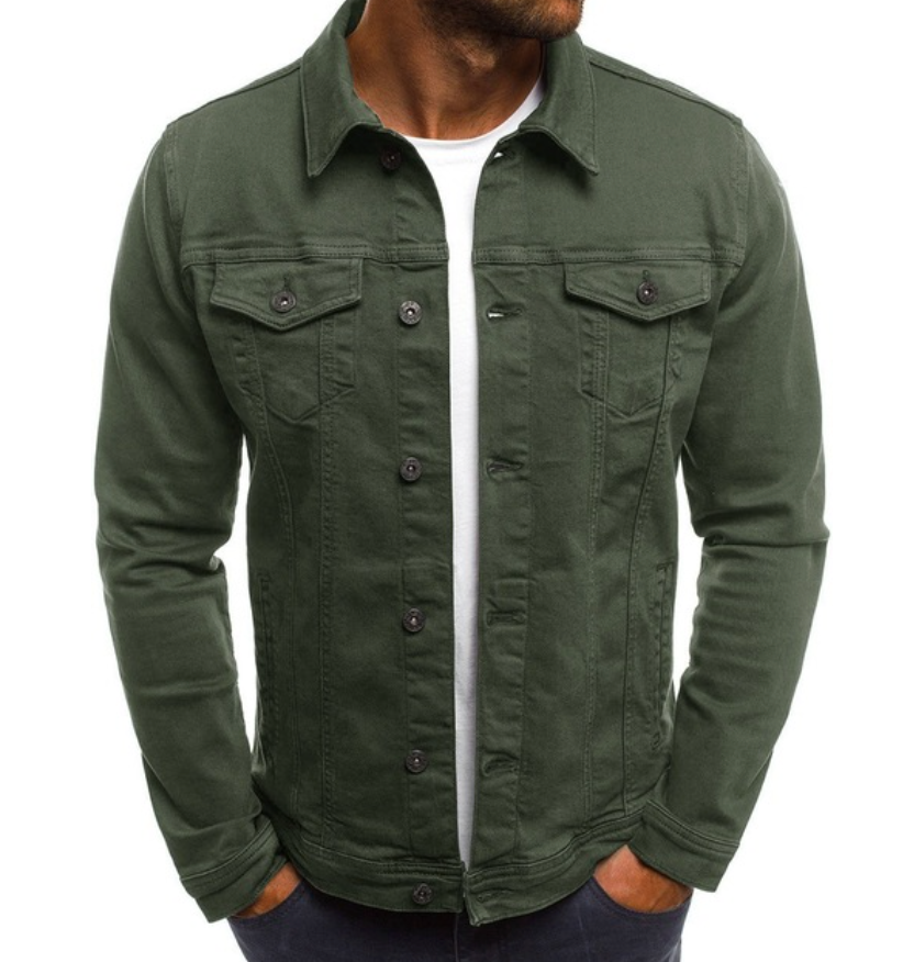 Jeansjacke – Button-Up | Slim Fit | Jeansjacke | Herrenjacke-Grün-XS-Chaps Herrenmode
