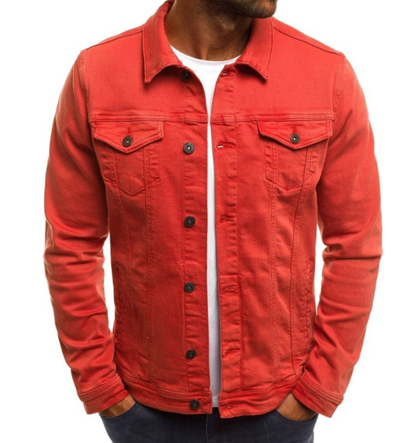 Jeansjacke – Button-Up | Slim Fit | Jeansjacke | Herrenjacke-Rot-XS-Chaps Herrenmode