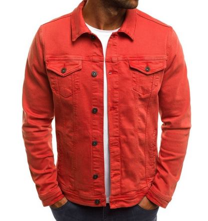 Jeansjacke – Button-Up | Slim Fit | Jeansjacke | Herrenjacke-Rot-XS-Chaps Herrenmode