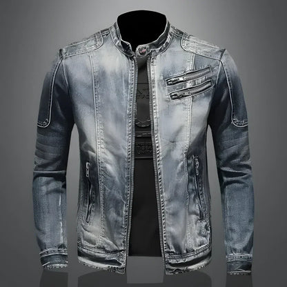 Jeansjacke – Gewaschene, Schmal Geschnittene Jeansjacke mit Reißverschluss für Herren-Chaps Herrenmode