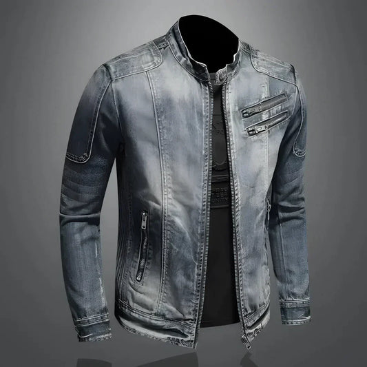 Jeansjacke – Gewaschene, Schmal Geschnittene Jeansjacke mit Reißverschluss für Herren-Dunkler Denim-S-Chaps Herrenmode
