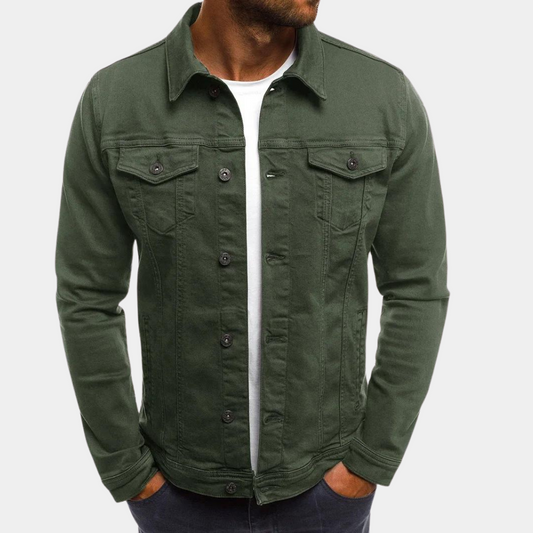 Jeansjacke - Klassische Jeansjacke für Männer mit Knopfleiste für den Sommer-Armeegrün-S-Chaps Herrenmode